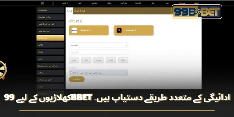 کھلاڑیوں کے لیے 99BBET ادائیگی کے متعدد طریقے دستیاب ہیں۔